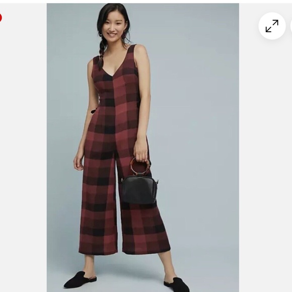 Anthropologie ett twa Red & Black Checkered Plaid Wide Leg Jumpsuit - Picture 1 of 10